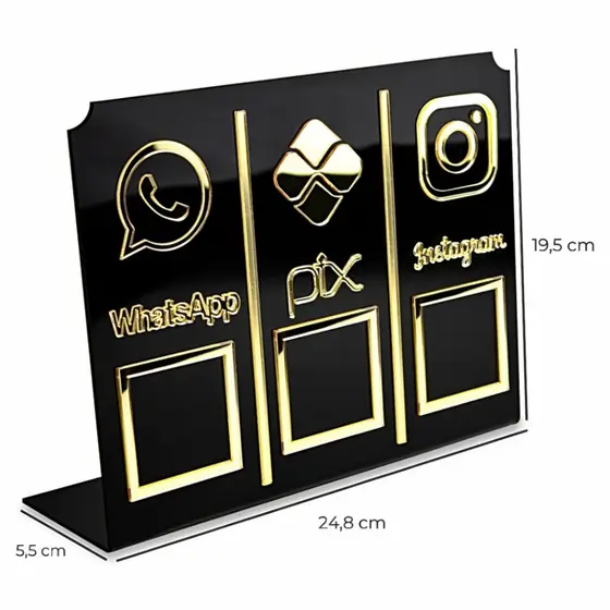 Placa Display 3 Em 1 em Acrílico Whatsapp Pix Instagram Qr Code