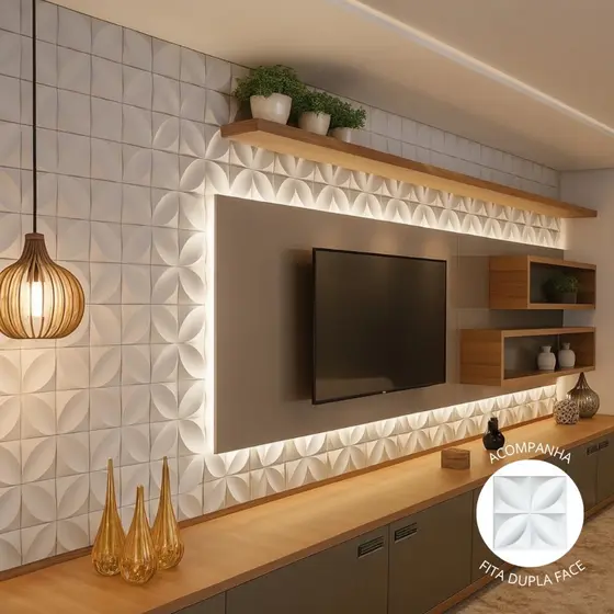 Kit 100|50|40|30 Placas 3D em PVC 25x25 cm para Revestimento Decorativo de Parede Com Fita Dupla Face
