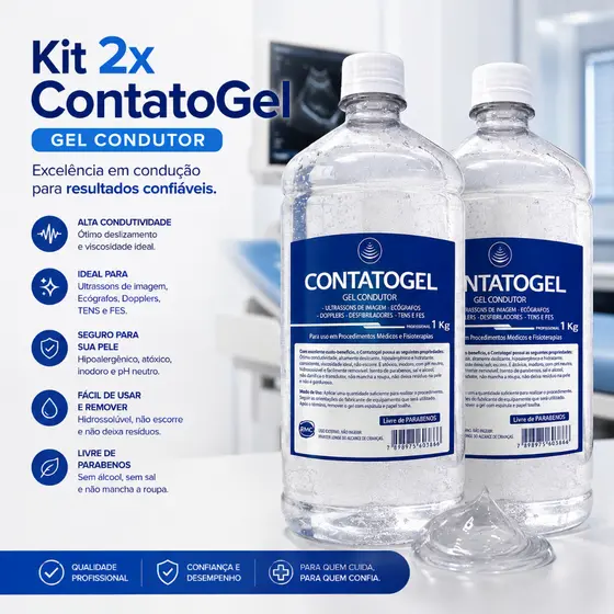 Kit 2x Gel Clinico Contato Condutor Ultrassom Incolor 1kg Frasco RMC Tens Fes