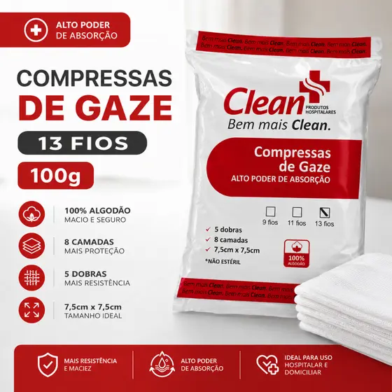 Compressa De Gaze Hidrófila 13 Fios 100g Não Estéril