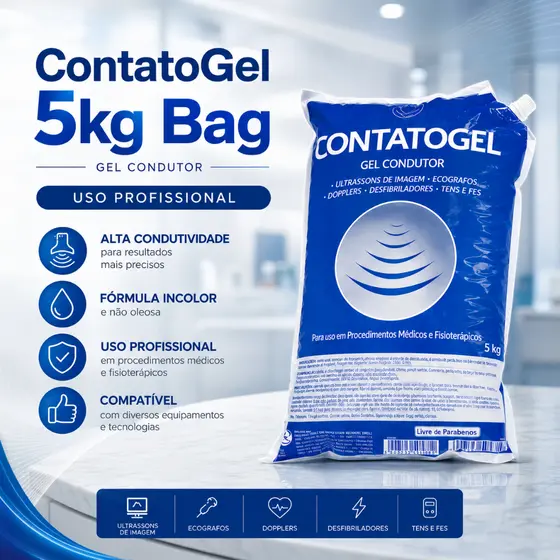 Gel Clinico Contato Condutor Ultrassom Incolor 5kg Bag RMC Tens Fes para Clínicas Hospitalar e Fisioterapia