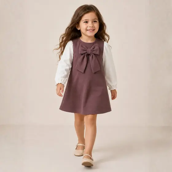 Vestido Infantil com Laço Flannel Rose