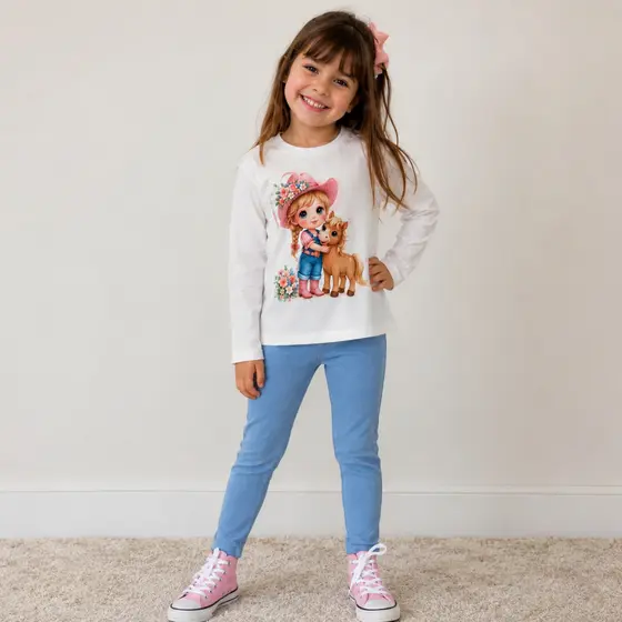 Conjunto Infantil Feminino Blusa Suede Premium e Legging Cotton Jeans Confortável