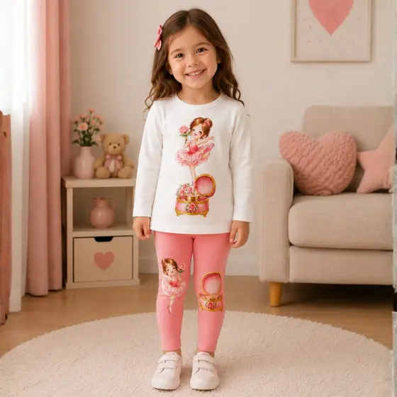 Conjunto Infantil Bailarina Suede Premium Blusa e Legging