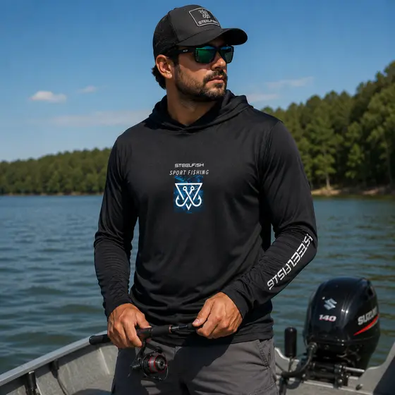 Camiseta Masculina de Pesca Tamba de Poliamida com Capuz Proteção UV50+