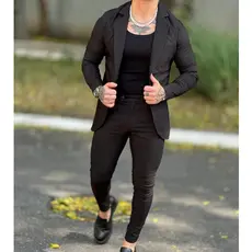 Conjunto Blazer e Calça Alfaiataria Masculino Elastano Slim 2 Peças Bengaline Esporte Fino Casamento Escritório