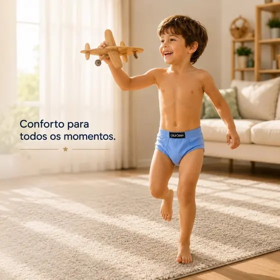 Kit 9 Cuecas Lisas Infantil Algodão Califórnia Costura Dupla Elástico Embutido