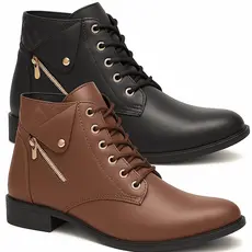 KIT Bota Feminina Coturno Botinha Montaria Cano Curto Zíper e Cadarço Confortável Moda