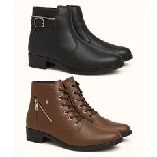 KIT Bota Feminina Coturno Botinha Montaria Cano Curto Zíper + Fivela Moda