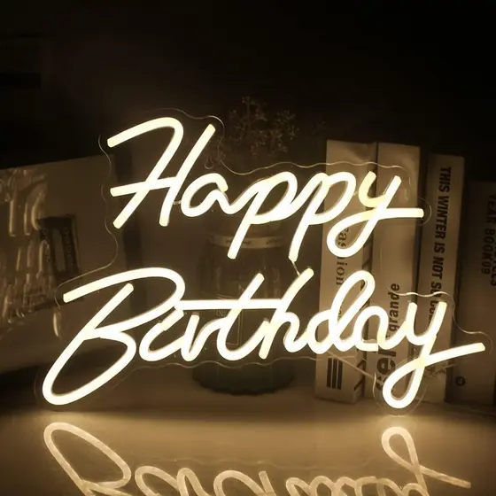 Happy Birthday Neon Led Decoração Festas em Acrílico 5mm Com Fonte 12v (110V/220V)