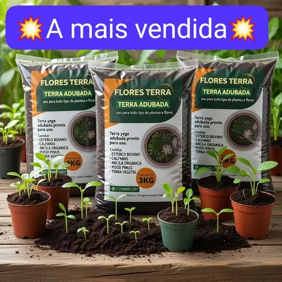 Terra  adubada PREMIUM rica em nutrientes para o cultivo 3kg