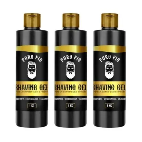 kit 3x Shaving Gel De Barbear Mentol Puro Fio 1kg Profissional - Barba Suave Sem Irritações - Envio Imediato