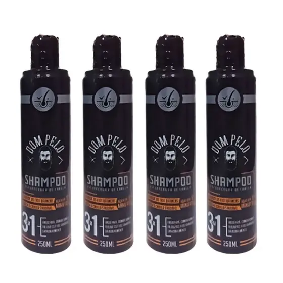Kit 4 Shampoo Escurecedor Dom Pelo Nova formula 250ml 3 em 1 Cabelo, Barba, Bigode, Pronta Entrega Envio Imediato