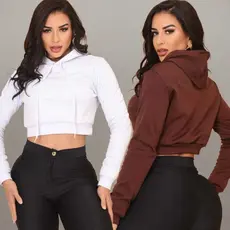 Blusa Cropped Feminina com Manga longa e Capuz Elegante Moletom Poliester Flanelado P,M,G,GG.
