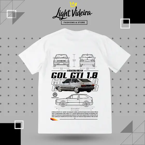Camiseta Unissex Gol GTI 1.8 Volkswagen Estampa Carro Retro 100% Algodão Off White Branco Preto