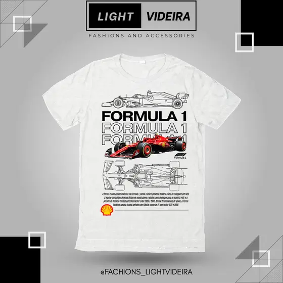 Camiseta Fórmula 1 F1 Ferrari Unissex Camisa F1 Red Bull Estampa Carro de Corrida Algodão Premium | Cores Branco e bege