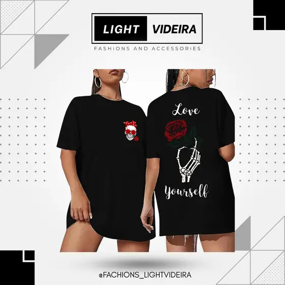 Camiseta Oversized Preta com Estampa HALFTONE, Love Yourself com Design Exclusivo