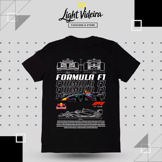 Camiseta Red Bull F1, 100% Algodão, Unissex, Preto, Off white e Branco, Estilo, Conforto e Exclusividade