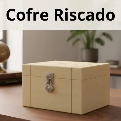 Caixa Cofre Cofrinho 17x17x11 com Acabamento RISCADO Em MDF cores Crú Com Fecho Para Cadeado 17x17
