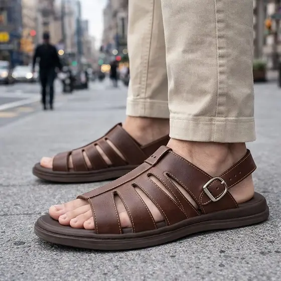 Chinelo Sandália Masculina Ortopédica Confortável em Couro Legítimo Com Alça Giratória Dia dos Pais