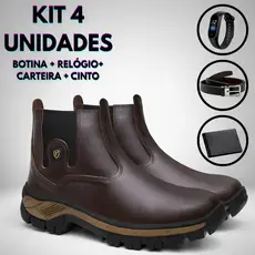 Botina Masculina Bota Coturno Workboot Reforçado Trabalho Trilha Couro Kit Carteira Relogio Cinto