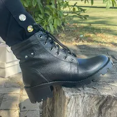 Bota Feminina Tratorada Coturno Cano Curto Confortável Em Couro 34 ao 41