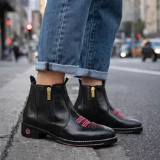 Bota Feminina Texana Botina Bico Quadrado Confortável Reforçada Com Zíper Flexen