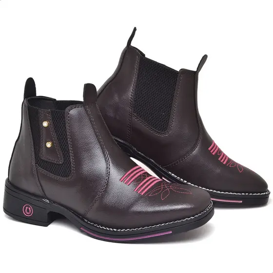 Bota Botina Feminina Texana Bico Quadrado Confortável Com Pedra Refroçada Flexen