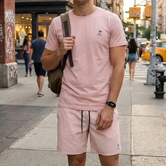 Kit Camiseta Masculina + Short Tactel Várias Cores Coqueiro Praia + Brinde