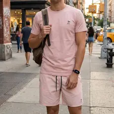 Kit Camiseta Masculina + Short Tactel Várias Cores Coqueiro Praia + Brinde