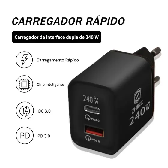 Adaptador De Carregamento Rápido EU USB A/Tipo C A+C GaN Carregador De Parede Para Viagem