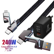 Carregador Cabo Carregamento Rápido 4 Em 1 Tipo C iP 1M Trançado de nylon Com Adaptador GaN