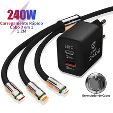 Carregador Cabo Carregamento Rápido 3 em 1 USB Tipo C V8 Micro USB 1.2M Silicone Cabo Com GaN Adaptador