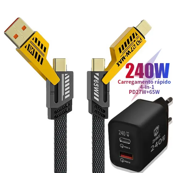 Cabo Carregamento Rápido Carregador 4 Em 1 USB Tipo C Para iP Trança de Nylon 1,0 Metros Cabo Adaptador GaN