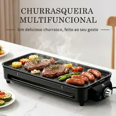 Churrasqueira Elétrica Multifuncional 1500W Antiaderente Sem Fumaça 2 em 1 Grelhador Portátil Controle Vermelho