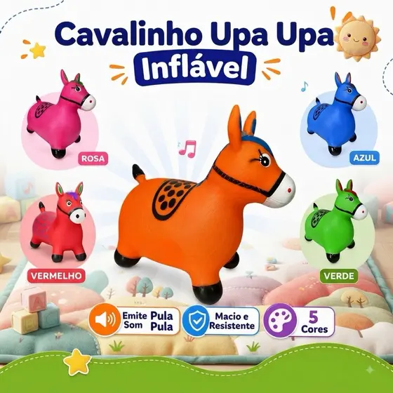 Cavalinho Upa Pula Inflável Musical Brinquedo Infantil e mini cavalo inflável sem música
