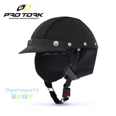 Capacete Coquinho Aberto Couro Sintético Antialérgico Preto Bike Custom Pro Tork