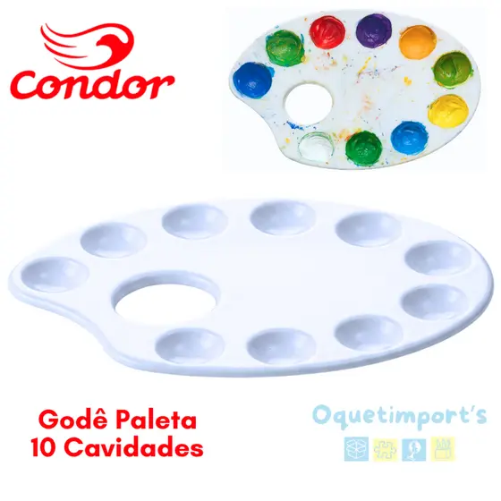 Bandeja Paleta Godê 10 Cavidades Condor Pintura em Tela Tinta Guache e Acrílica