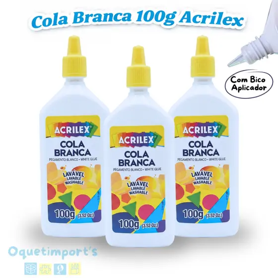 Cola Branca Escolar Acrilex 100g Não Tóxica e Lavável Ideal Para Papel e Cartolina