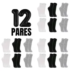 Kit 12 Pares Meias Cano Alto 80% algodão masculina e feminina