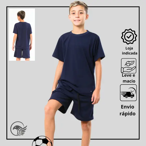 Conjunto Infantil Menino Camiseta e Bermuda Dry fit Esportivo com Secagem Rápida tam.10 ao 16