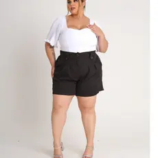 Short Feminino Plus Size Alfaiataria Premium Cintura Alta Bermuda Moda Social Meio Coxa