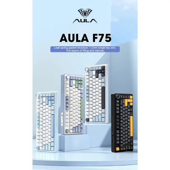 Teclado Gamer Aula F75 Bluetooth 2.4g Sem Fio Com Fio Modo Três Mecânico Para Pc ANSI E ABNT2