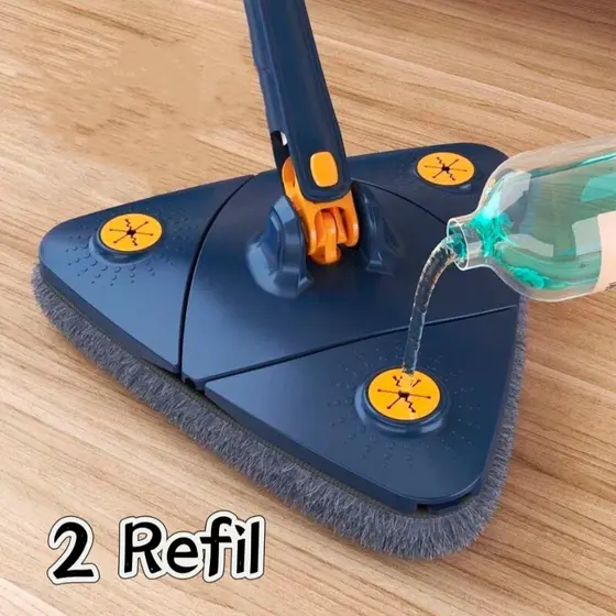 Esfregão Triangular Mop 2 Refis 130 comprimento Rodo Limpador Giratório Mop 360°