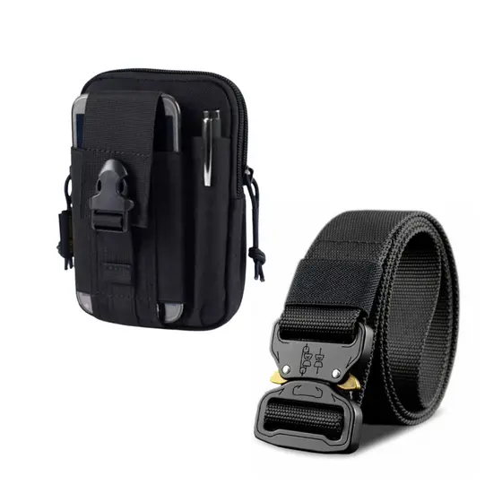 Kit de Pochete Tático Militares e Cinto Largo Engate Rápido Antialérgico Multiuso Masculino Feminino
