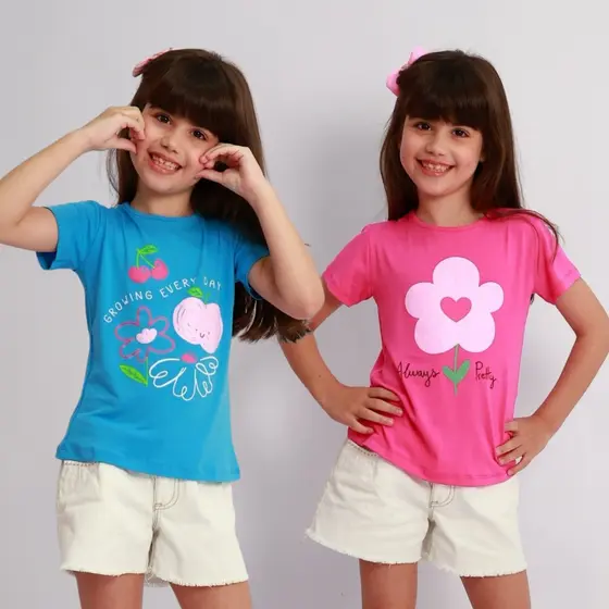 Kit 2 Tshirt Infantil Menina Blusinha Feminina Blusa Manga Curta Verão Feminino Bebê Sortido