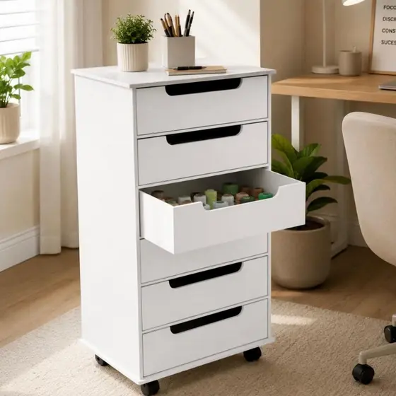 Gaveteiro MDF Branco 6 Gavetas Rodízios Organizador Escritório Home Office Arquivos Documentos Multiuso Compacto