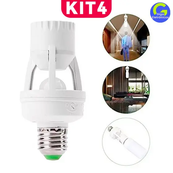 KIT Sensor De Presença Com Fotocélula Para Lâmpada Soquete