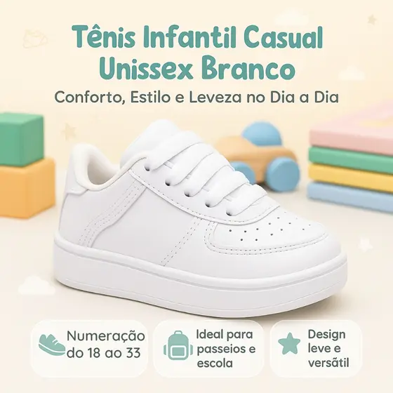 Tênis Branco para Bebê e Infantil Estiloso do 18 ao 33 Ideal Para Seu Filho Conforto e Segurança