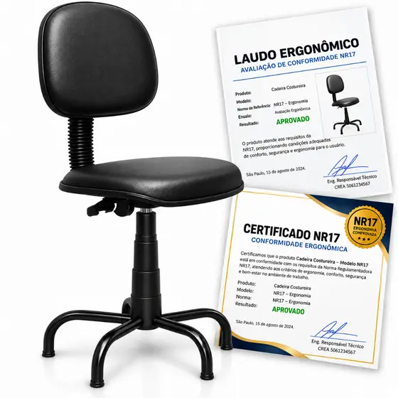 CADEIRA COSTUREIRA ERGONÔMICA NR17 – COM LAUDO E CERTIFICADO | FABRICAÇÃO PRÓPRIA
